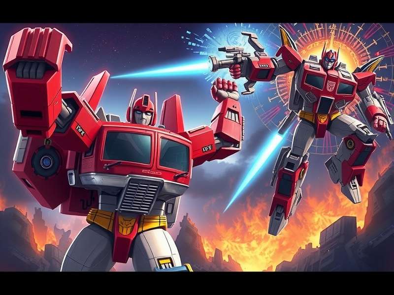 Transformers character lineup showing Optimus Prime, Megatron, and others