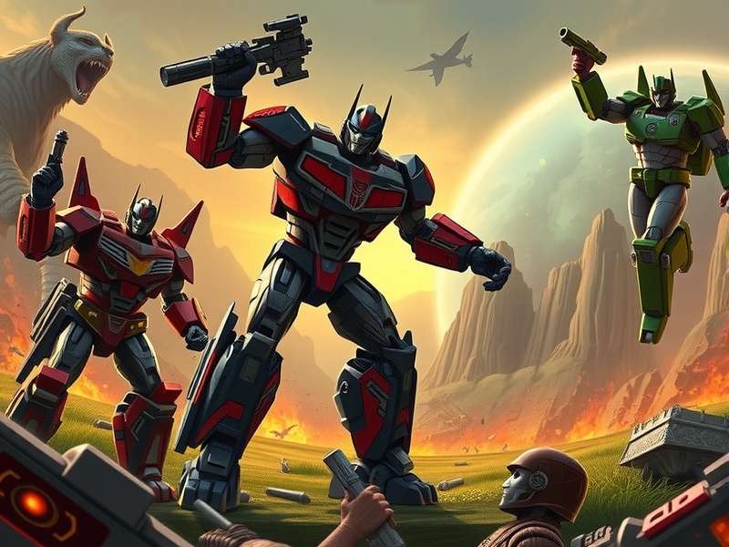 Concept art of Optimus Prime and G.I. Joe characters in a joint battle scene