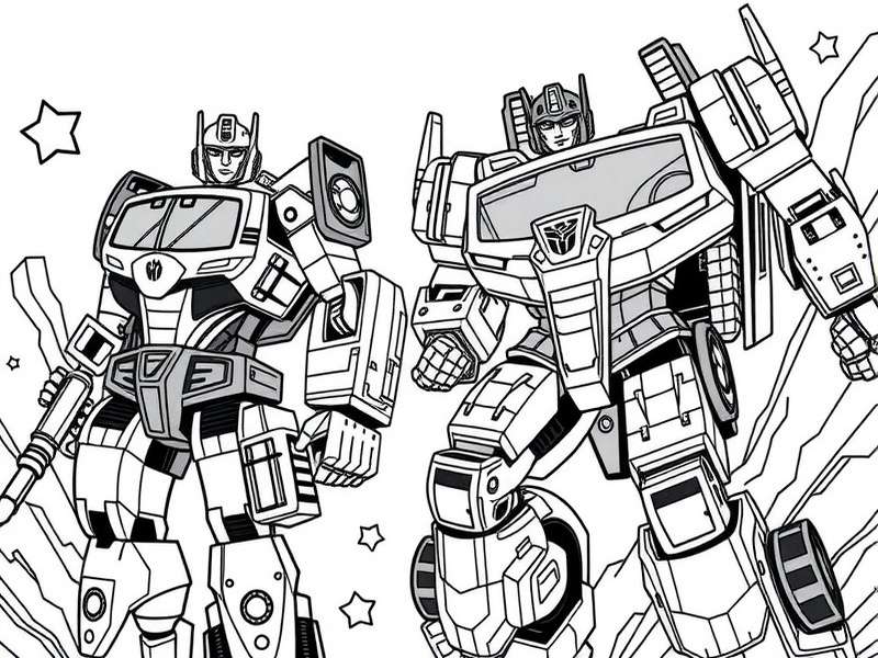 Collection of Transformers coloring pages featuring Optimus Prime, Bumblebee, and Megatron