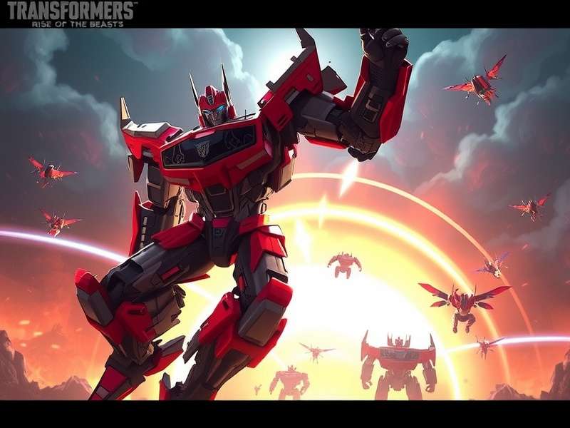 Transformers Rise of the Beasts movie poster with Optimus Prime and Bumblebee
