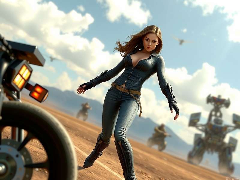 Megan Fox as Mikaela Banes in Transformers 2007 film, holding a wrench near Bumblebee