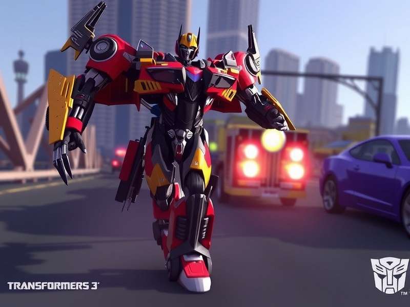 Optimus Prime leading Autobots on highway against Decepticons in Transformers 3