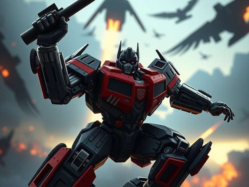 Optimus Prime and Bumblebee in a dramatic battle scene from Transformers: The Last Knight