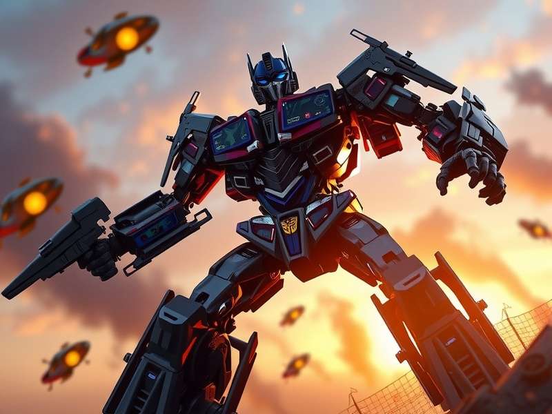 Epic battle scene from Transformers Age of Extinction game showing Optimus Prime and Grimlock