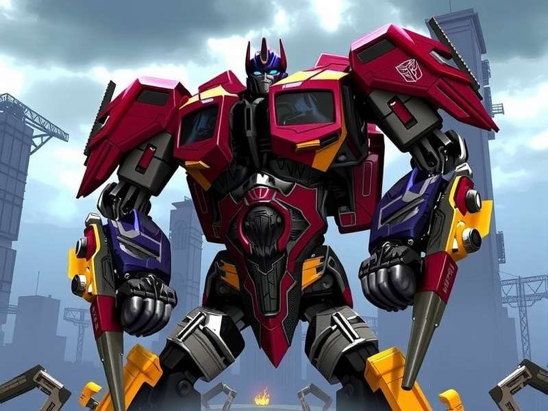 Heroic Autobots standing together against a Cybertronian backdrop