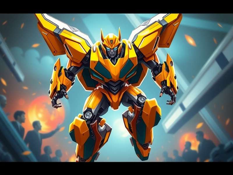 Bumblebee in action, transforming from a yellow Camaro into his iconic Autobot form