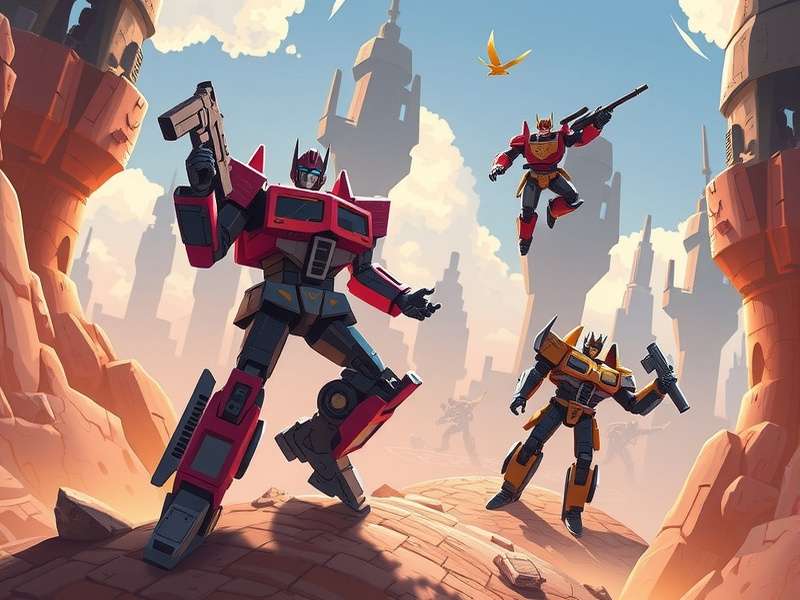 Optimus Prime and Bumblebee in a dynamic pose from the Transformers Pel Cula game