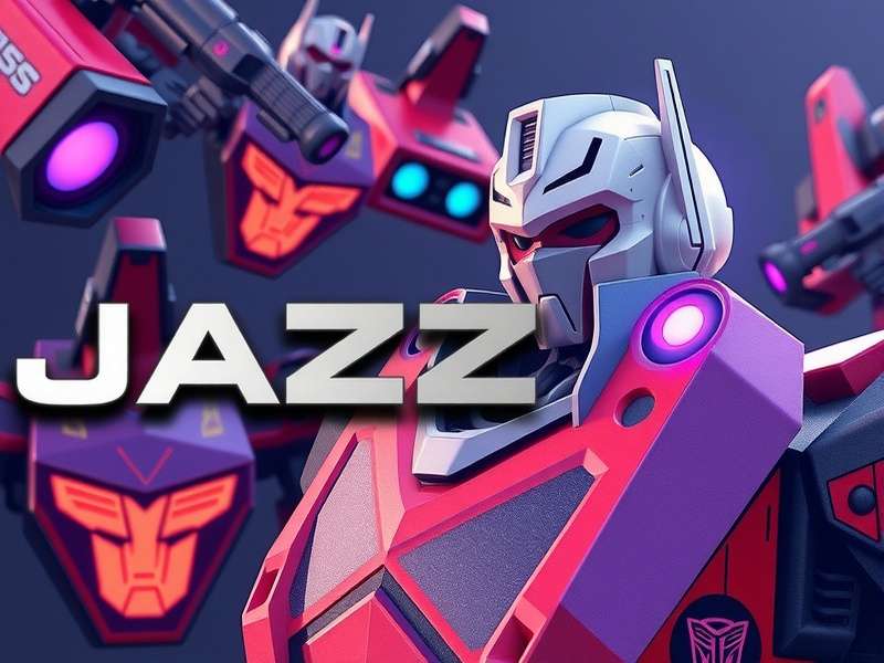 Jazz Transformer in a dynamic combat pose, ready to engage Decepticons