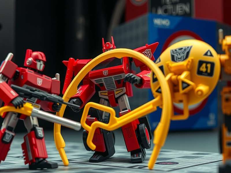 A detailed stop motion animation setup with a Transformers figure on a miniature set