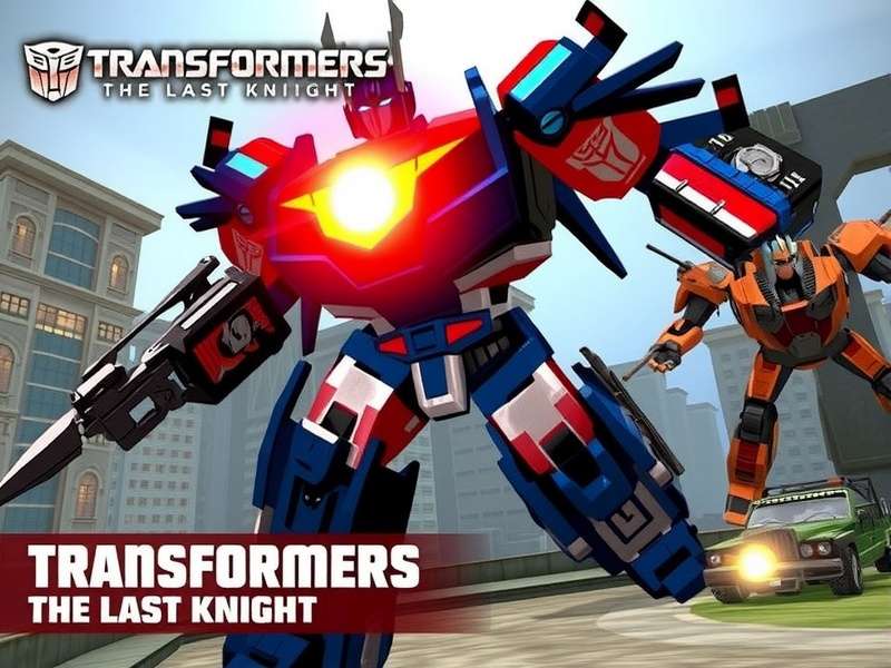 Transformers The Last Knight Free game banner featuring Optimus Prime and Bumblebee in epic battle