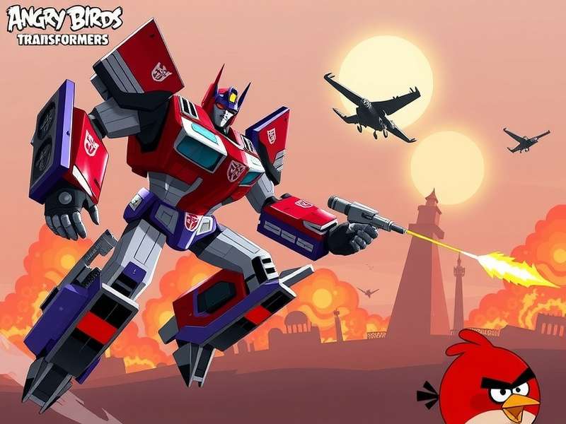 Angry Birds Transformers crossover artwork featuring Red Bird as Optimus Prime and Pig Megatron