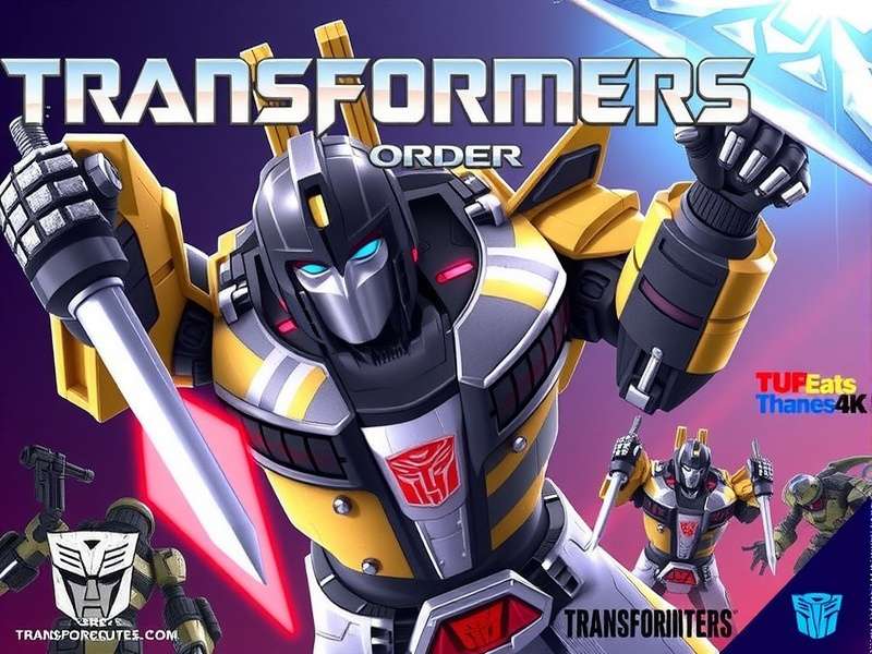Epic Transformers battle scene with Optimus Prime and Bumblebee leading the charge against Decepticons