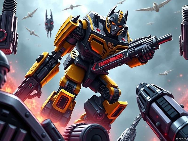 Grimlock Transformers – King of the Dinobots in battle stance with fiery background
