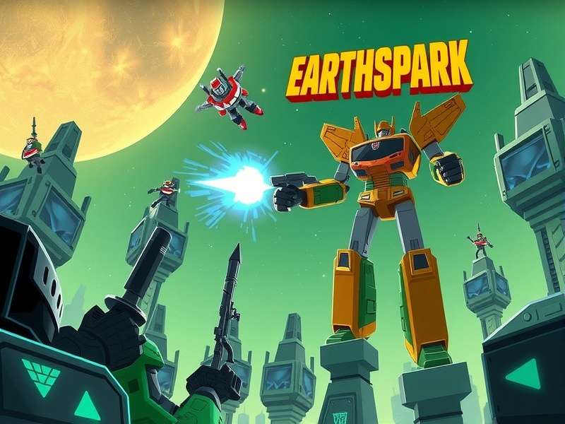Transformers Earthspark — expansive open world with Autobots and Decepticons in a futuristic Indian cityscape