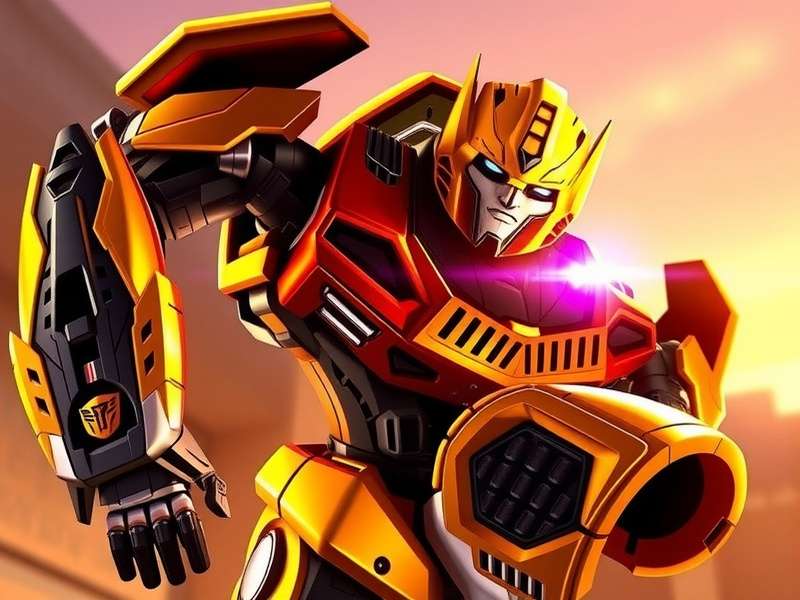 Transformers Bumblebee standing in action pose with glowing yellow armor